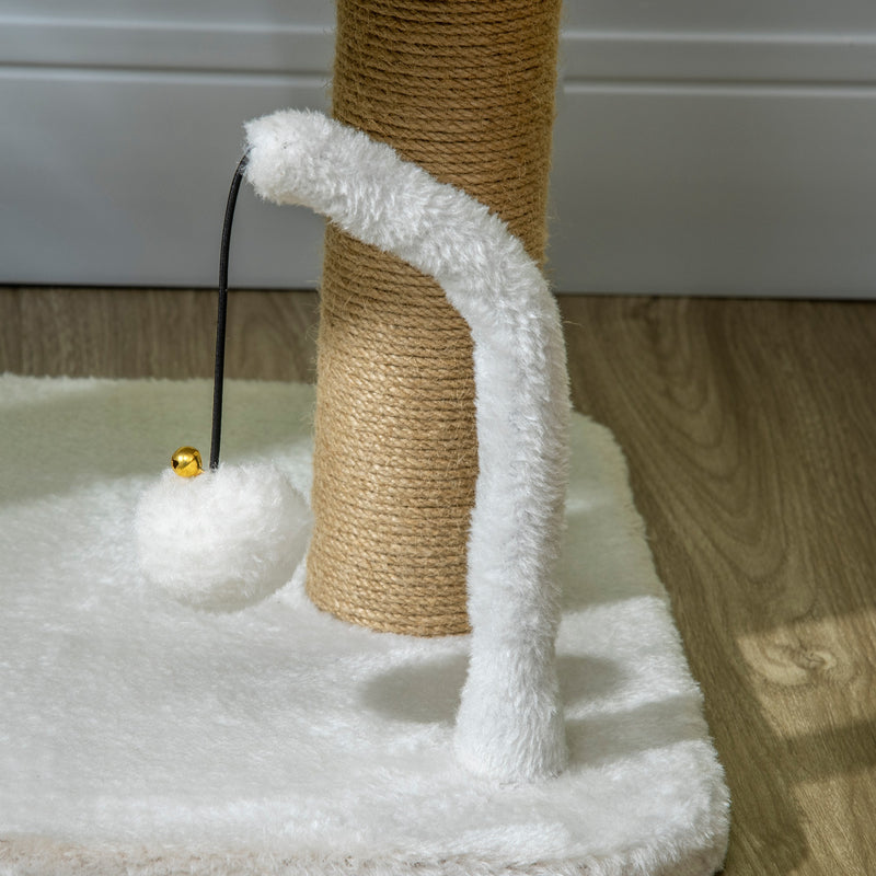Indoor Cat Tree with Jute Scratching Post and Hanging Toy Balls for Play, White