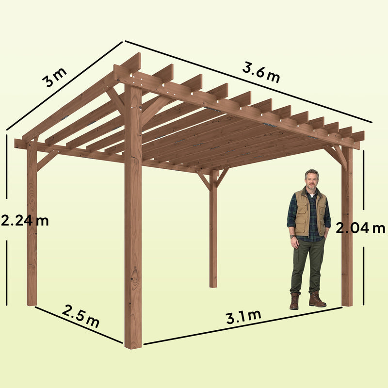 3.6 x 3m Wooden Garden Pergola for Shaded Outdoor Seating and Climbing Plants, Maple Wood Effect