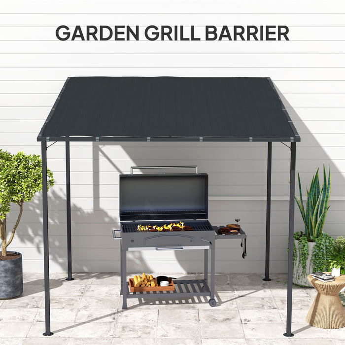 Wall Mounted 2.4 x 2.4 m Pergola Gazebo with UPF30+ Canopy and Metal Frame in Dark Grey by Outsunny