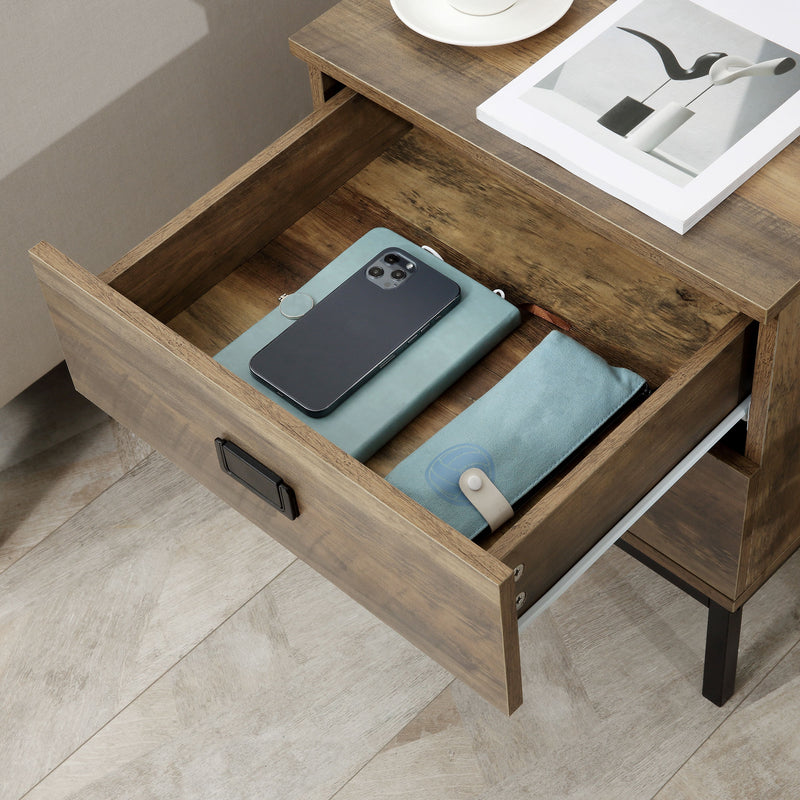 Bedside Table with 2 Drawers for Organised Bedroom Storage and Easy Cleaning Coffee AOSOM