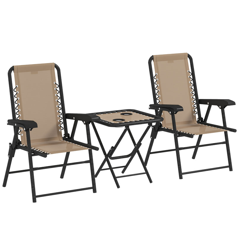 Three Piece Garden Bistro Set with Table and Chairs Khaki by Outsunny