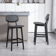 Set of 2 Wooden Bar Stools with Padded Faux Leather Seats Ideal for Kitchen or Home Bar Black