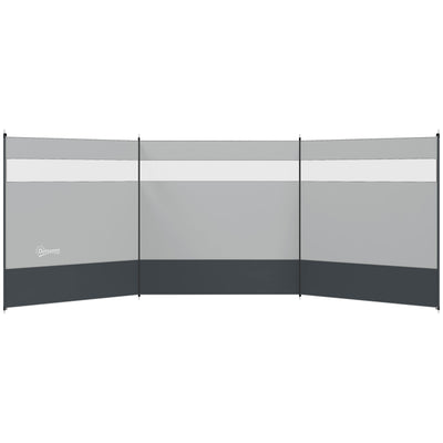 Camping Windbreak with Clear Windows and Steel Poles for Beach or Caravan Grey AOSOM