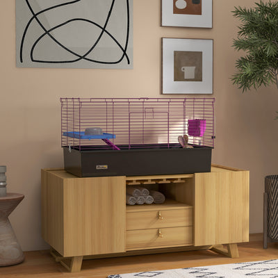 Small Animal Cage with Ramp and Platform for Rabbits and Guinea Pigs Indoor Use, Black