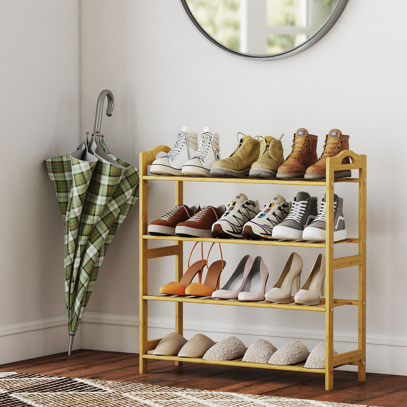 4 Tier Bamboo Shoe Rack Freestanding Storage Shelf For Hallway Or Bedroom Natural Wood