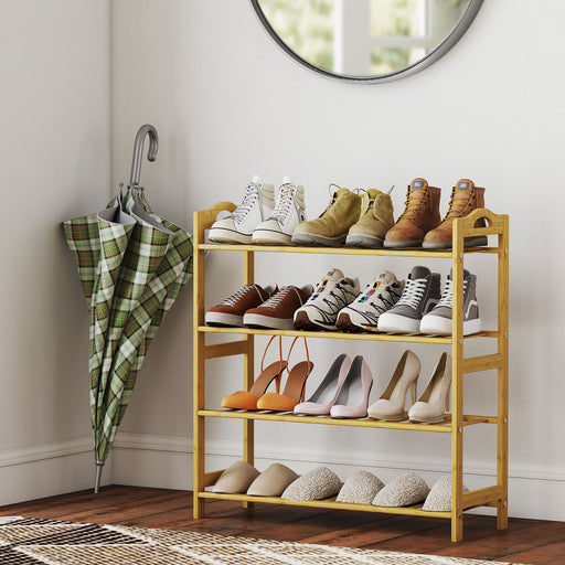 4 Tier Bamboo Shoe Rack Freestanding Storage Shelf For Hallway Or Bedroom Natural Wood