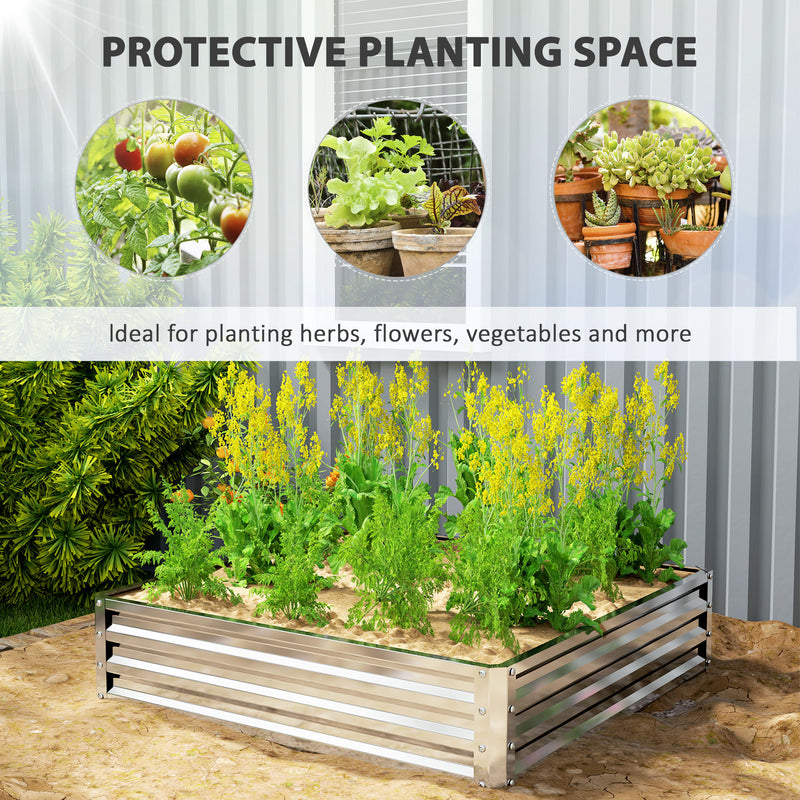 Square Raised Garden Bed Planter Box With Durable Steel Frame For Vegetables Silver