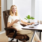 Reclining Faux Leather Swivel Office Chair with Padded Armrests and Footrest Brown