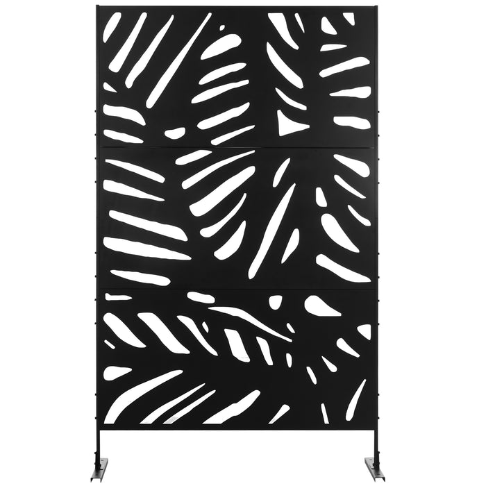 Black Metal Freestanding Privacy Screen 6.5FT Leaf Design for Garden Patio Pool by Outsunny