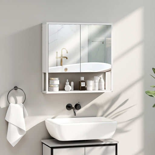 Wall Mounted Bathroom Mirror Cabinet With Soft Close Doors And Adjustable Shelf, White