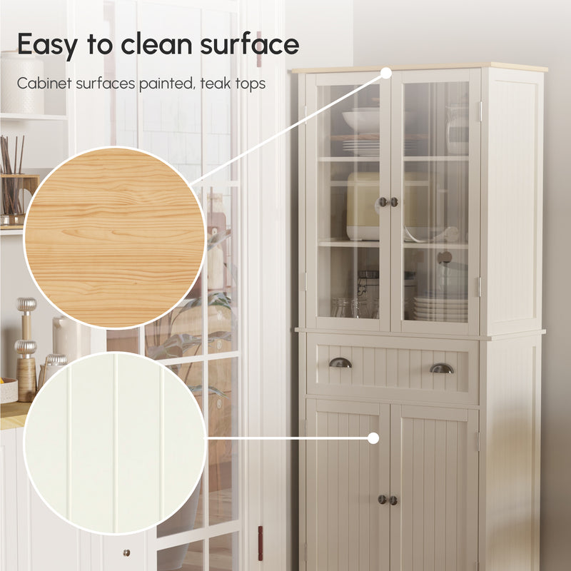 Freestanding Kitchen Storage Cabinet with Drawer and Adjustable Shelves Cream White