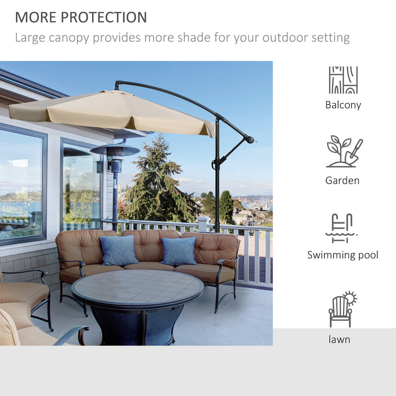 Light Brown 27m Cantilever Garden Parasol With Crank Handle For Shaded Outdoor Seating