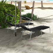 Black Foldable Sun Lounger Set of 2 With Sun Shade and Adjustable Backrest by Outsunny