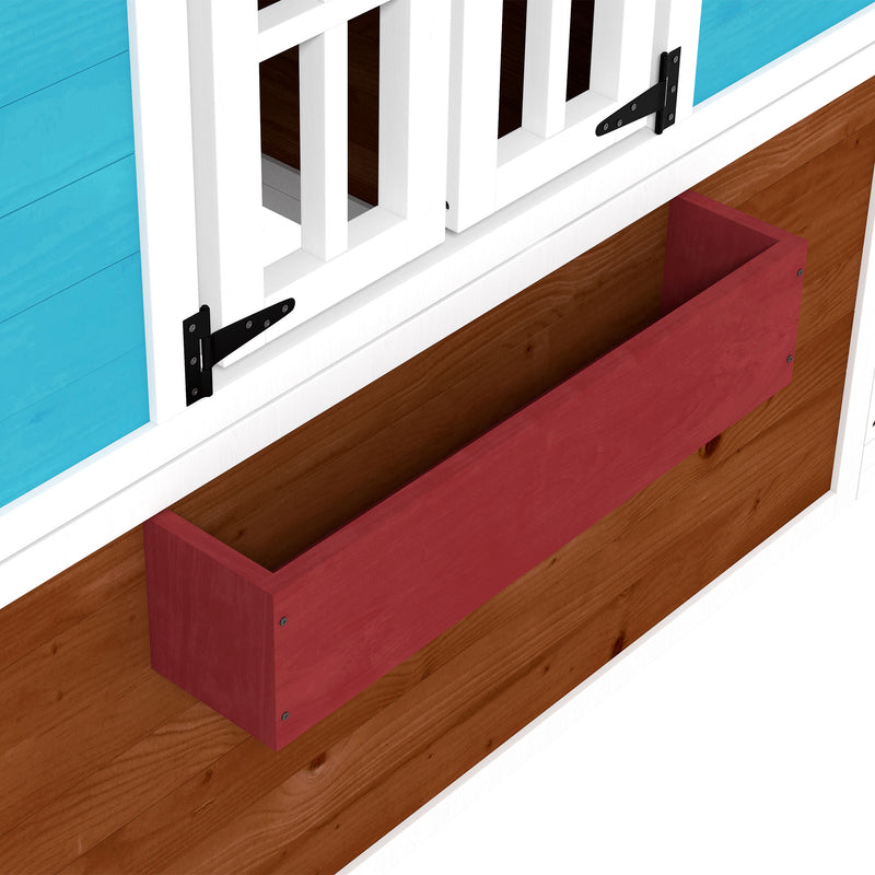 Dark Brown Wooden Kids Playhouse With Doors Windows and Plant Pots For Ages 3 to 8