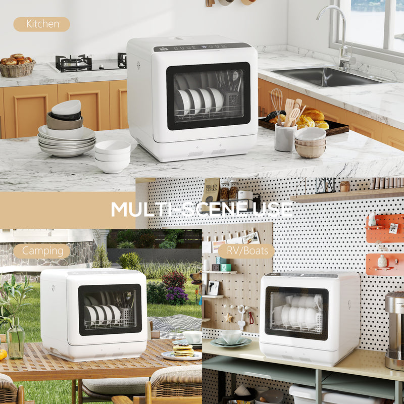 Compact 6L Tabletop Dishwasher with Five Cleaning Modes Ideal for Small Kitchens White AOSOM