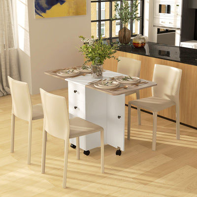 6 Seater Drop Leaf Dining Table With Storage, Oak and White - by HOMCOM