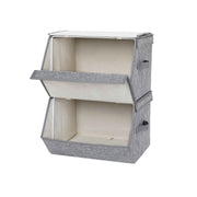 Both boxes stacked with the front lids folded open showing cream interiors