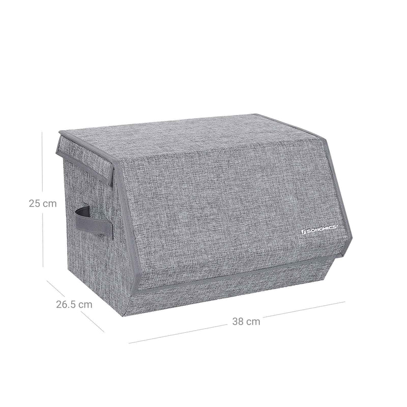 Dimensions diagram showing one box at 38 x 26.5 x 25 cm