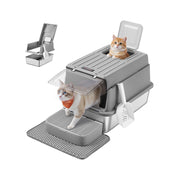 Feandrea stainless steel cat litter box with flip lid in Dove Grey, studio shot