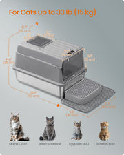 Dimensions diagram of the stainless steel cat litter box, 60 x 40 x 38 cm, for cats up to 15 kg