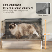 Cat inside the high-sided leakproof litter tray with tight seams shown