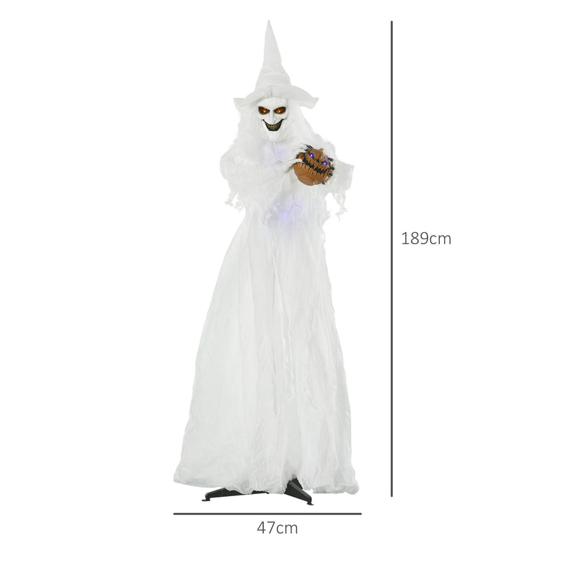 Dimensions diagram showing the standing witch at 189 cm tall and 47 cm wide
