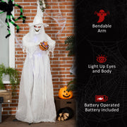 Witch by a brick wall beside a list of her bendable arm and lighting features