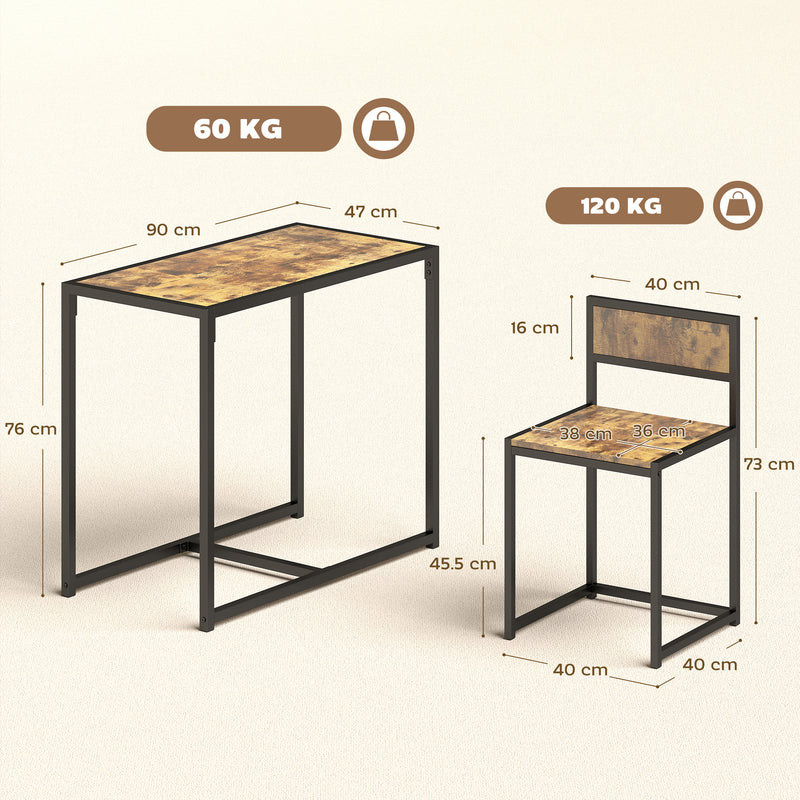3pc Wooden Dining Table and Stool Set for Small Spaces - Ideal For Dining or Study Desk Use, Rustic Brown