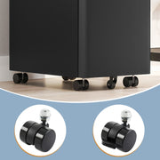 Close-up of the cabinet's 5 castors including a braked locking castor