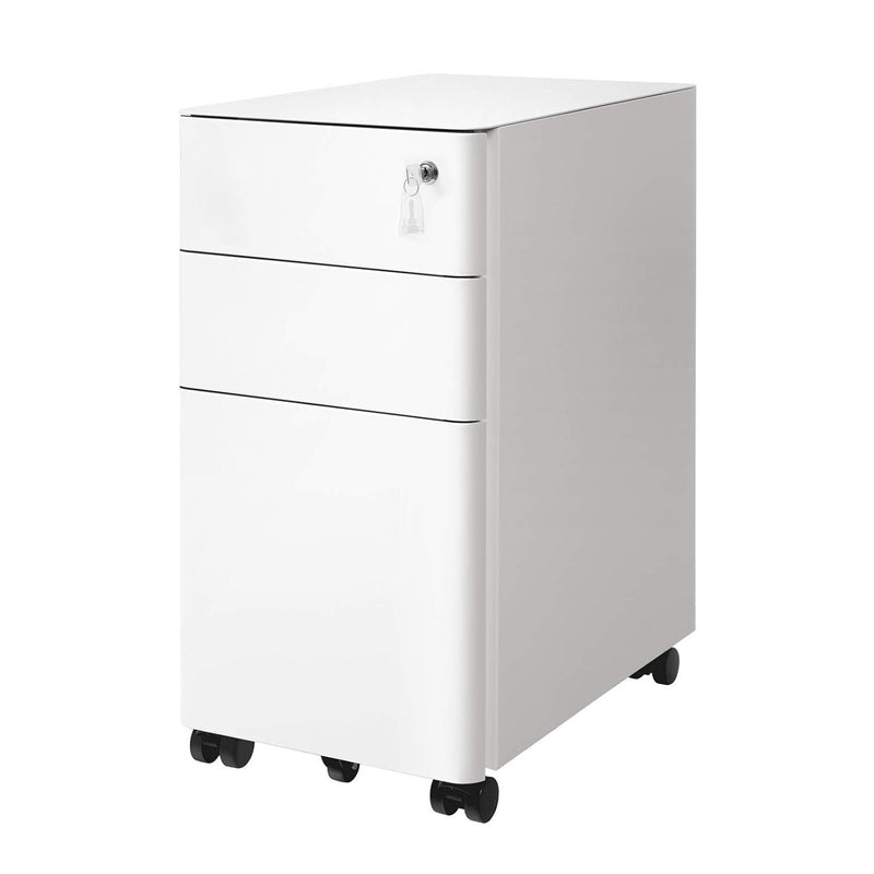 Songmics white steel file cabinet with 3 drawers and castors, studio shot