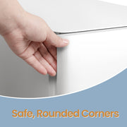 Close-up of the file cabinet's safe, rounded corner edge