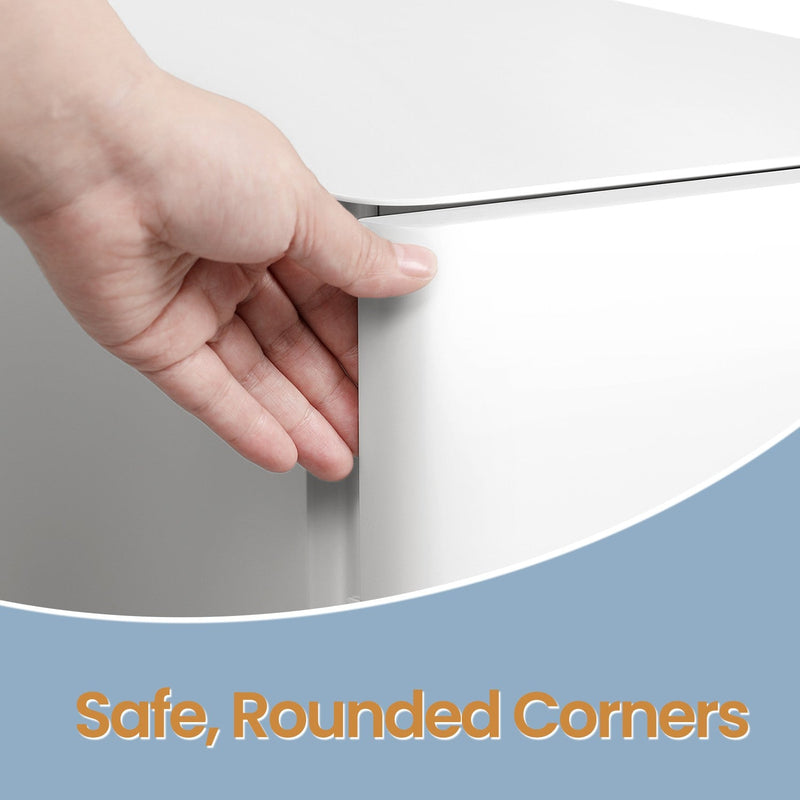 Close-up of the file cabinet's safe, rounded corner edge