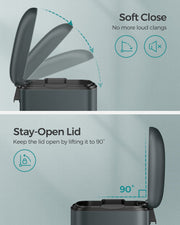 Diagram showing the soft-close lid action and the stay-open lid held at 90 degrees