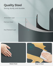 Cutaway of the steel layers with antioxidant and rust-resistant coating, plus a matte, easy-to-clean finish
