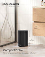 Ink black pedal bin lid open showing hinge detail