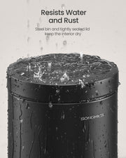 Water being poured on pedal bin showing rust-resistant steel