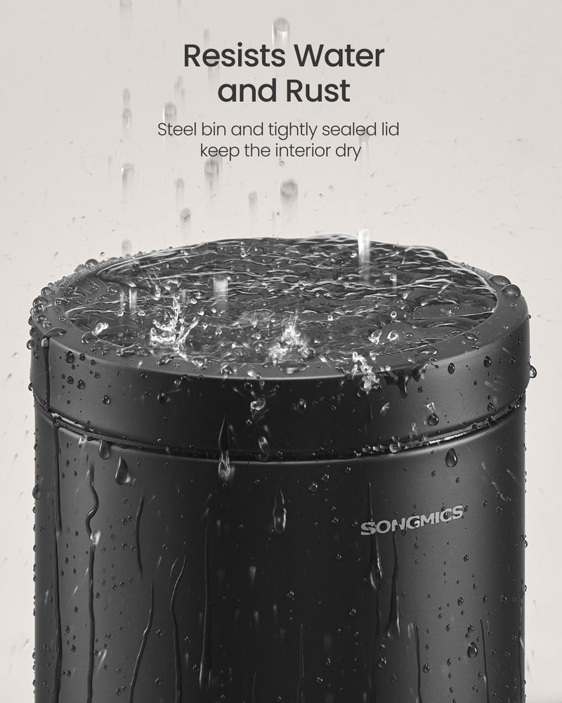 Water being poured on pedal bin showing rust-resistant steel