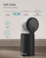 Diagram showing soft-close lid mechanism at 30dB