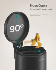 Lid propped open at 90 degrees stay-open feature