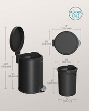 Dimension diagram of 3L pedal bin, height 41.5cm