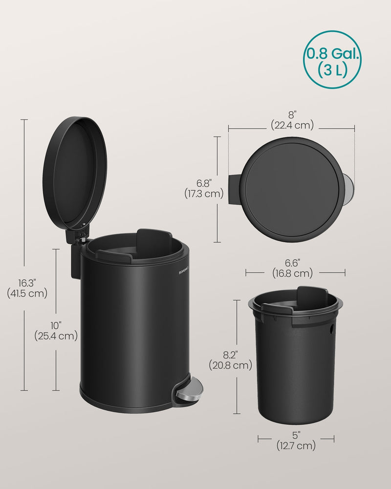Dimension diagram of 3L pedal bin, height 41.5cm