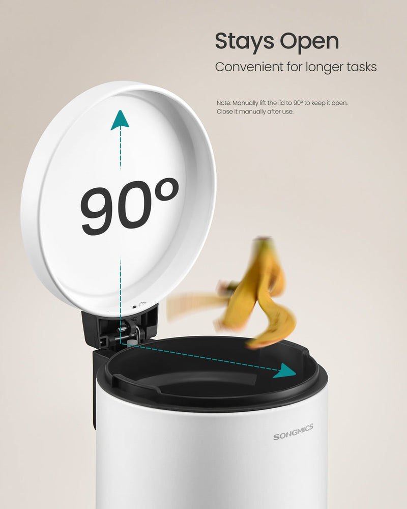 Lid propped open at 90 degrees stay-open feature