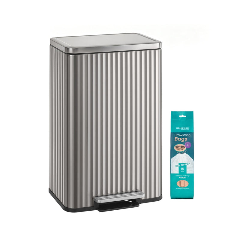 Songmics Metallic Silver steel pedal bin with a pack of compatible bin liners