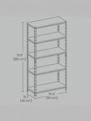 Dimensions diagram of one shelving unit: 40 cm deep, 90 cm wide, 180 cm high
