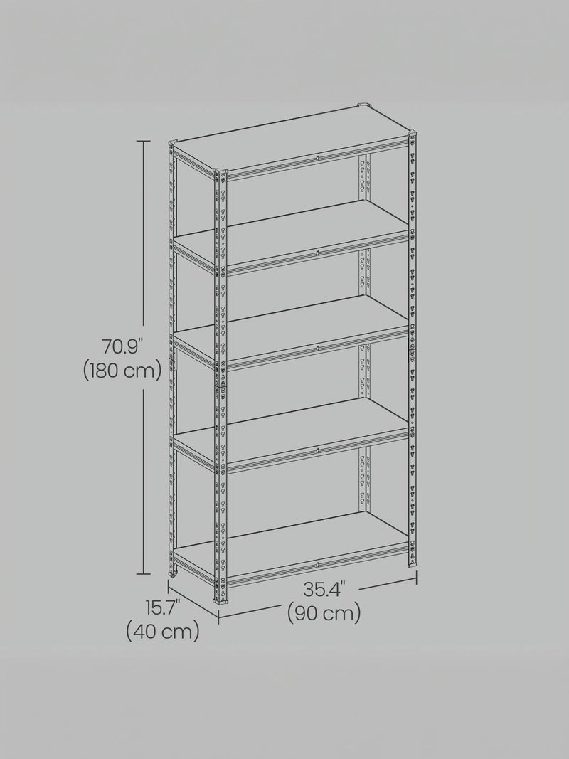 Dimensions diagram of one shelving unit: 40 cm deep, 90 cm wide, 180 cm high