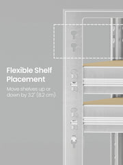 Close-up of the slotted upright showing shelves moving in 8.2 cm steps