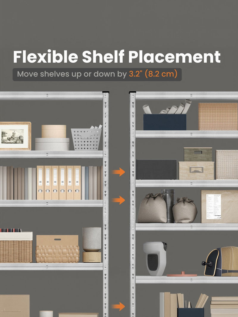 Two shelves side by side showing the 8.2 cm shelf height adjustment