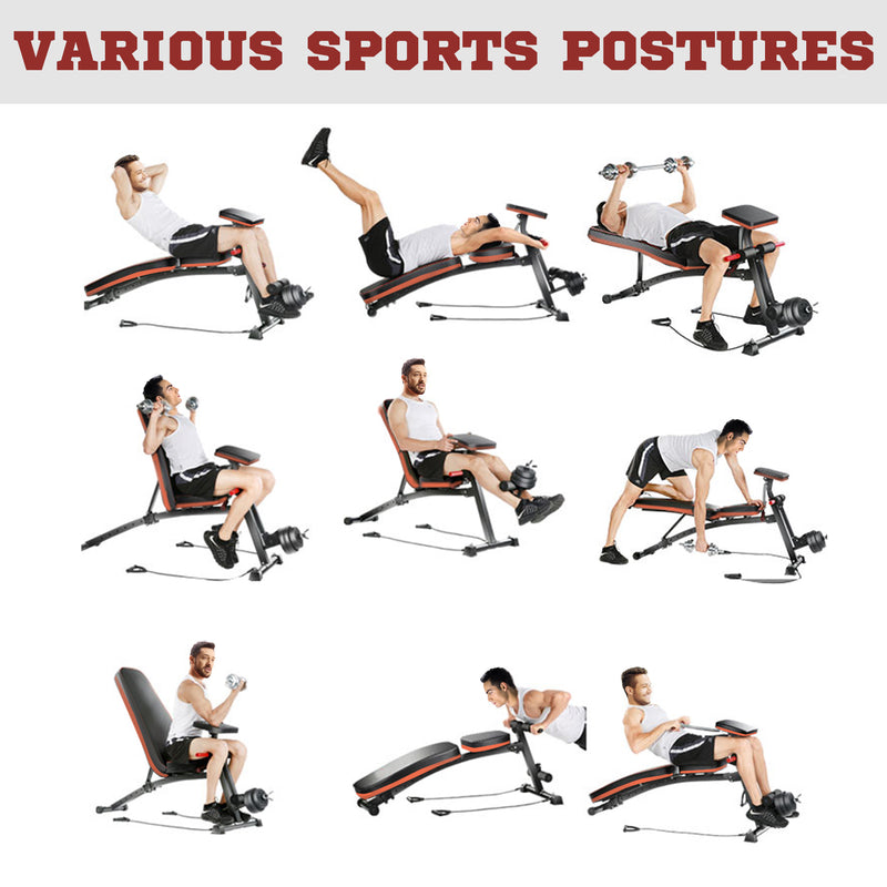 Foldable Adjustable Weight Bench for Strength Training and Sit Ups with Incline Red