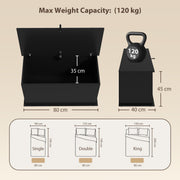 Dimensions diagram of the black storage bench showing 80 cm width, 40 cm depth and 45 cm height