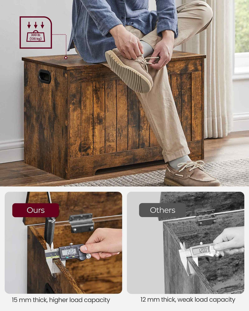 Storage bench styled in a bedroom setting